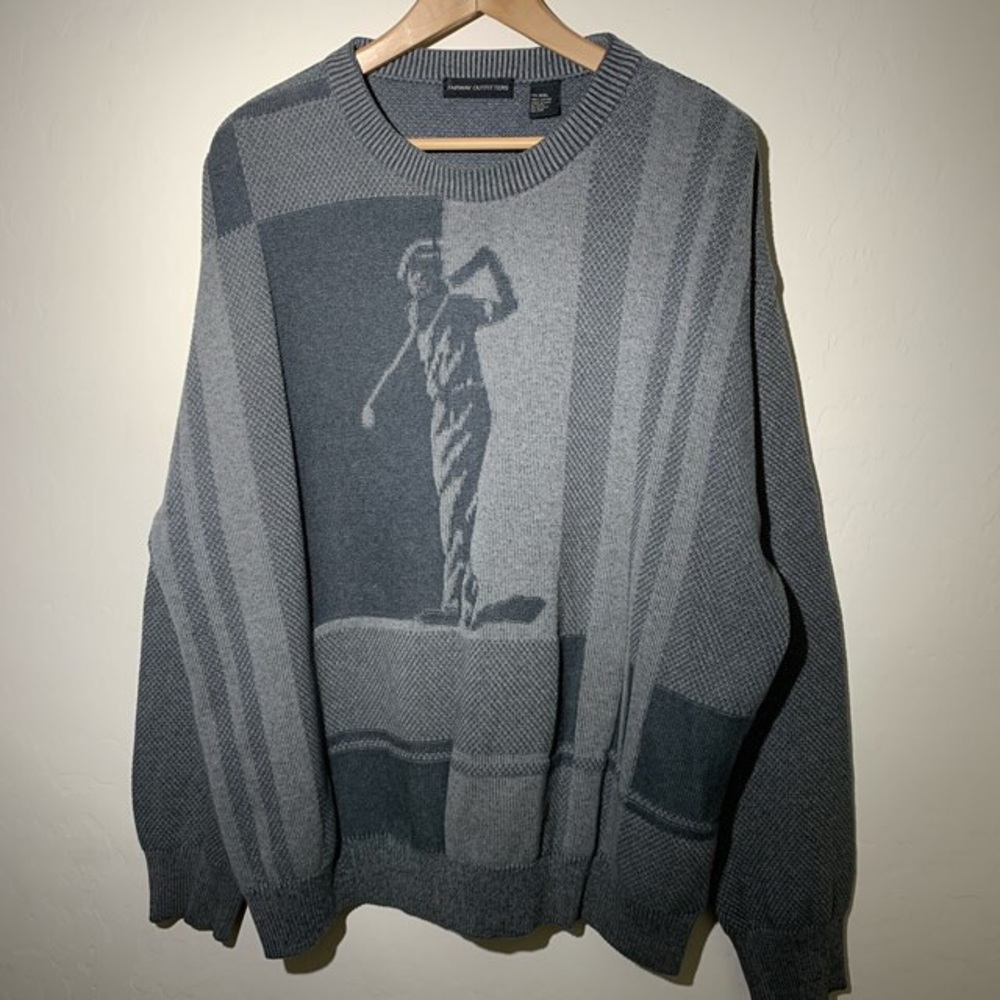 Grey Heavy Knit Golf Sweater